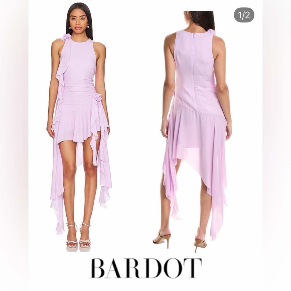 Bardot Lilac High-Low Ruffle Cocktail Dress